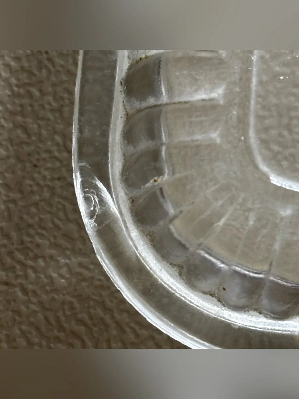 Two Vintage Federal Glass Clear Refrigerator Dish Lids no base 1 Ribbed 1 Fruit